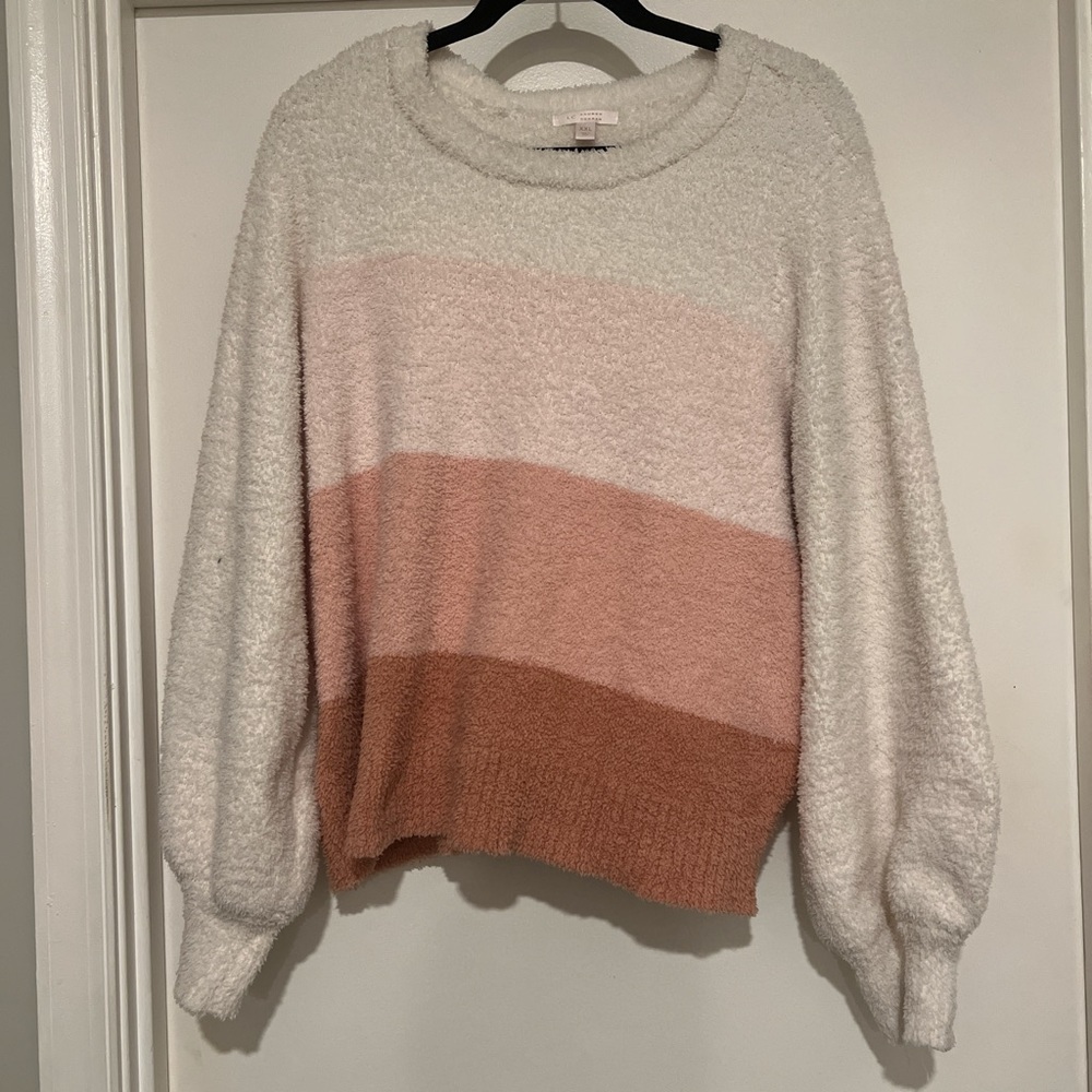 LC Lauren Conrad Women's Striped Sweater - Cream, Pink, Tan